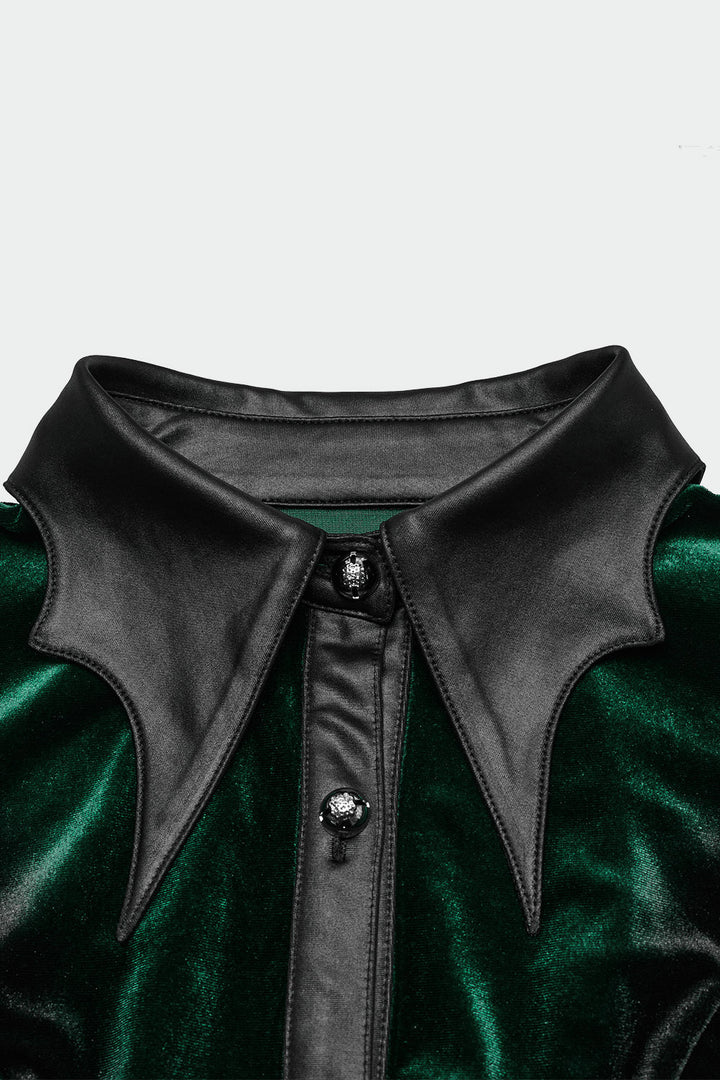 black batwing collar womens buttoned down shirt 