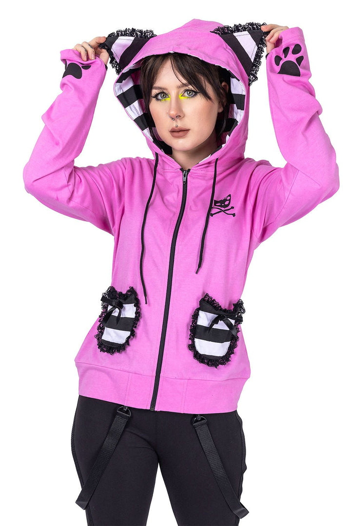 BBK Frill Hoodie [PINK] - womens outerwear - VampireFreaks - Poizen Industries