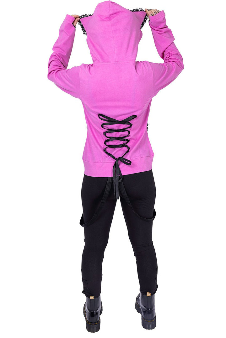 BBK Frill Hoodie [PINK] - womens outerwear - VampireFreaks - Poizen Industries