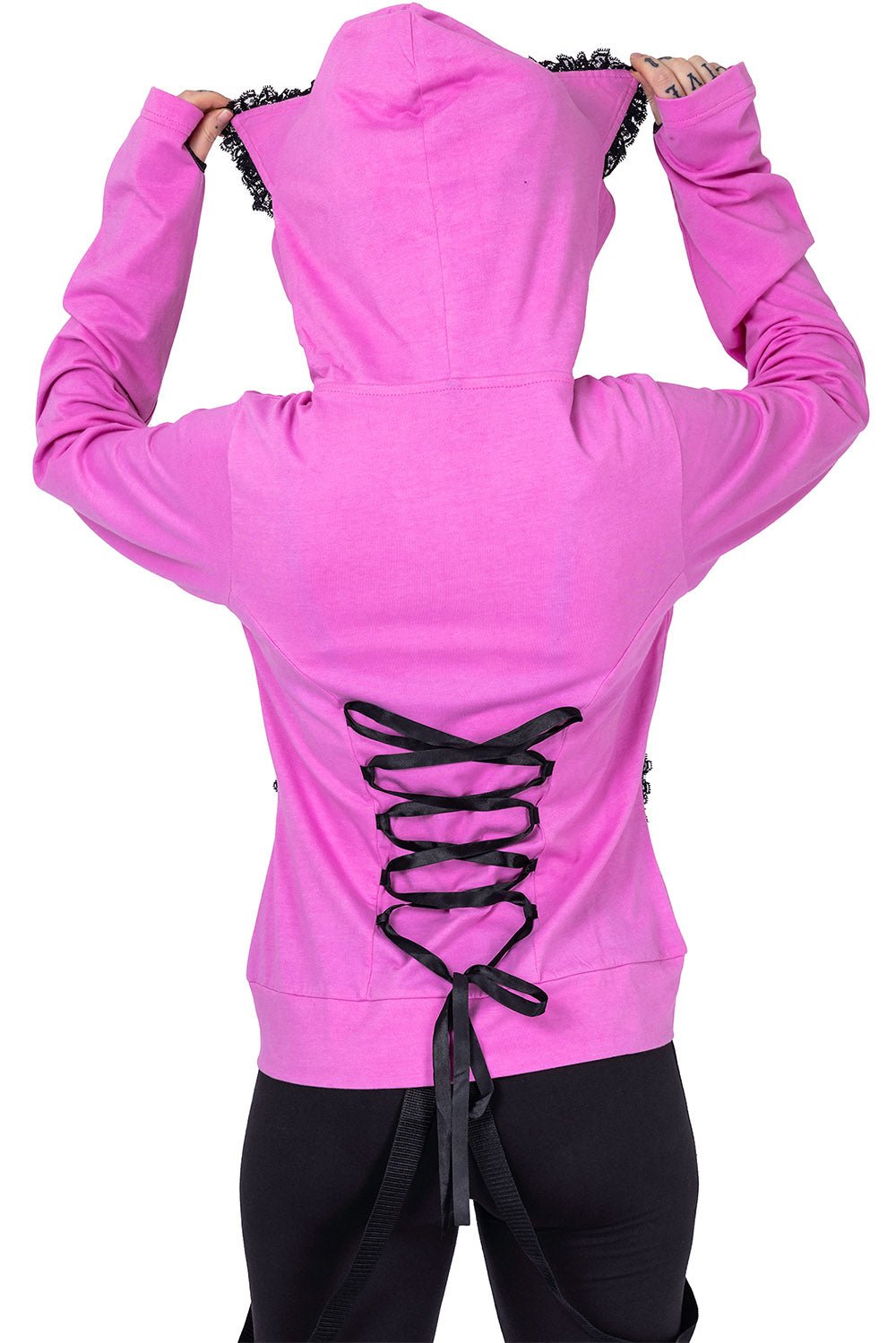 BBK Frill Hoodie [PINK] - womens outerwear - VampireFreaks - Poizen Industries