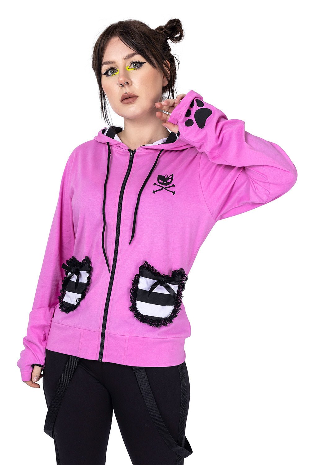 BBK Frill Hoodie [PINK] - womens outerwear - VampireFreaks - Poizen Industries