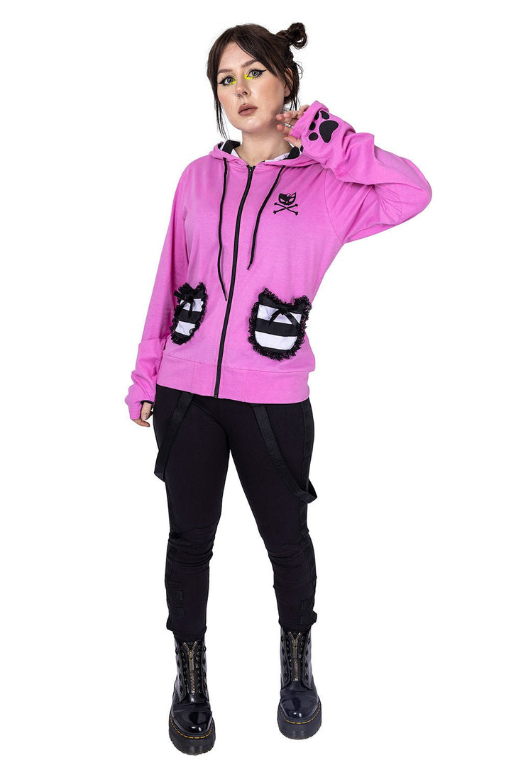 BBK Frill Hoodie [PINK] - womens outerwear - VampireFreaks - Poizen Industries