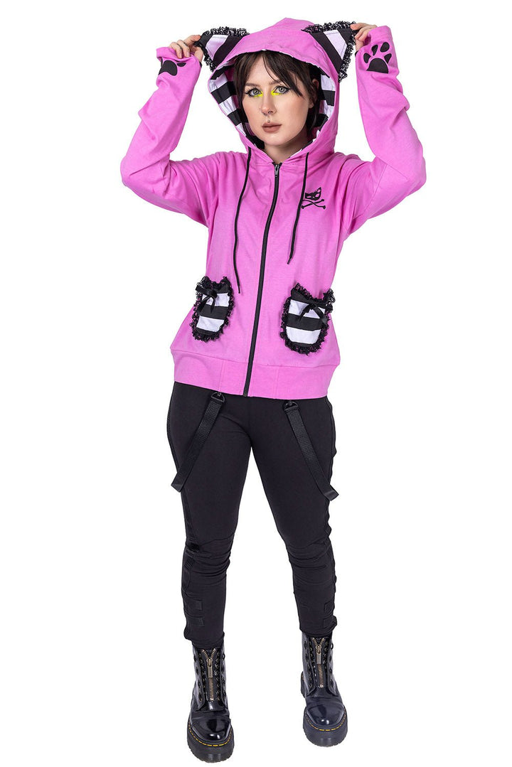 BBK Frill Hoodie [PINK] - womens outerwear - VampireFreaks - Poizen Industries