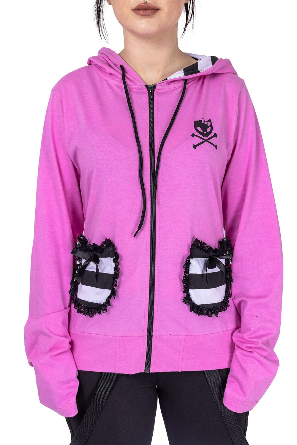 BBK Frill Hoodie [PINK] - womens outerwear - VampireFreaks - Poizen Industries