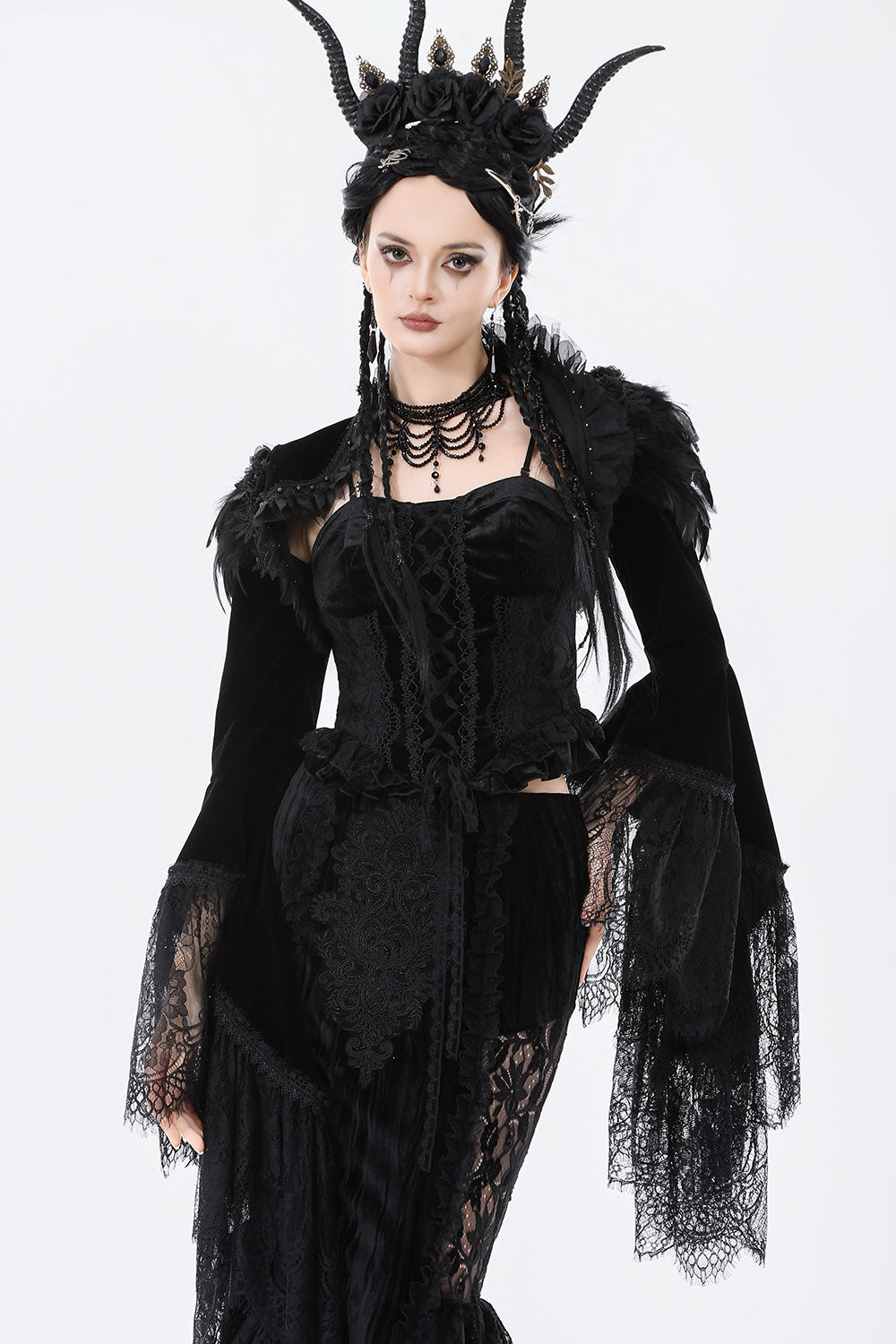 feathered shoulder long sleeve gothic bolero