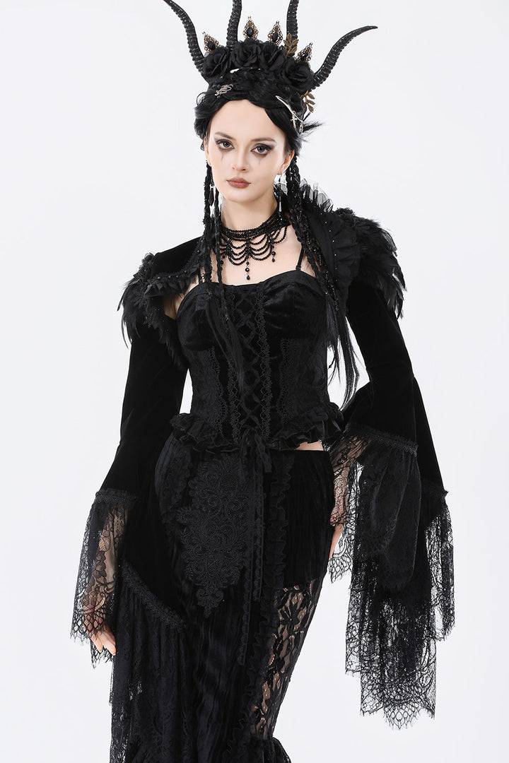 feathered shoulder long sleeve gothic bolero