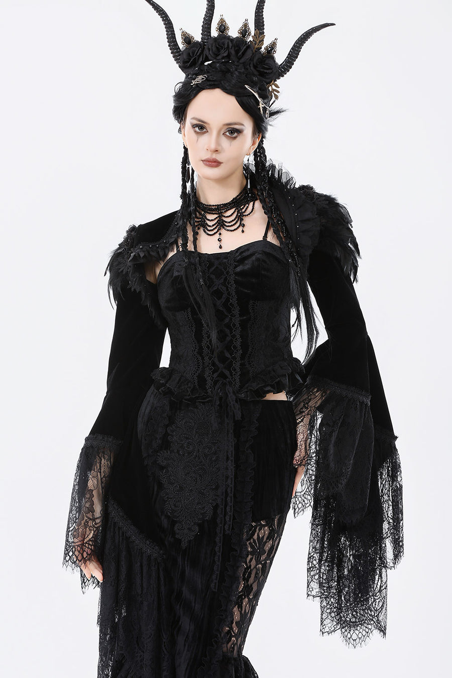 feathered shoulder long sleeve gothic bolero