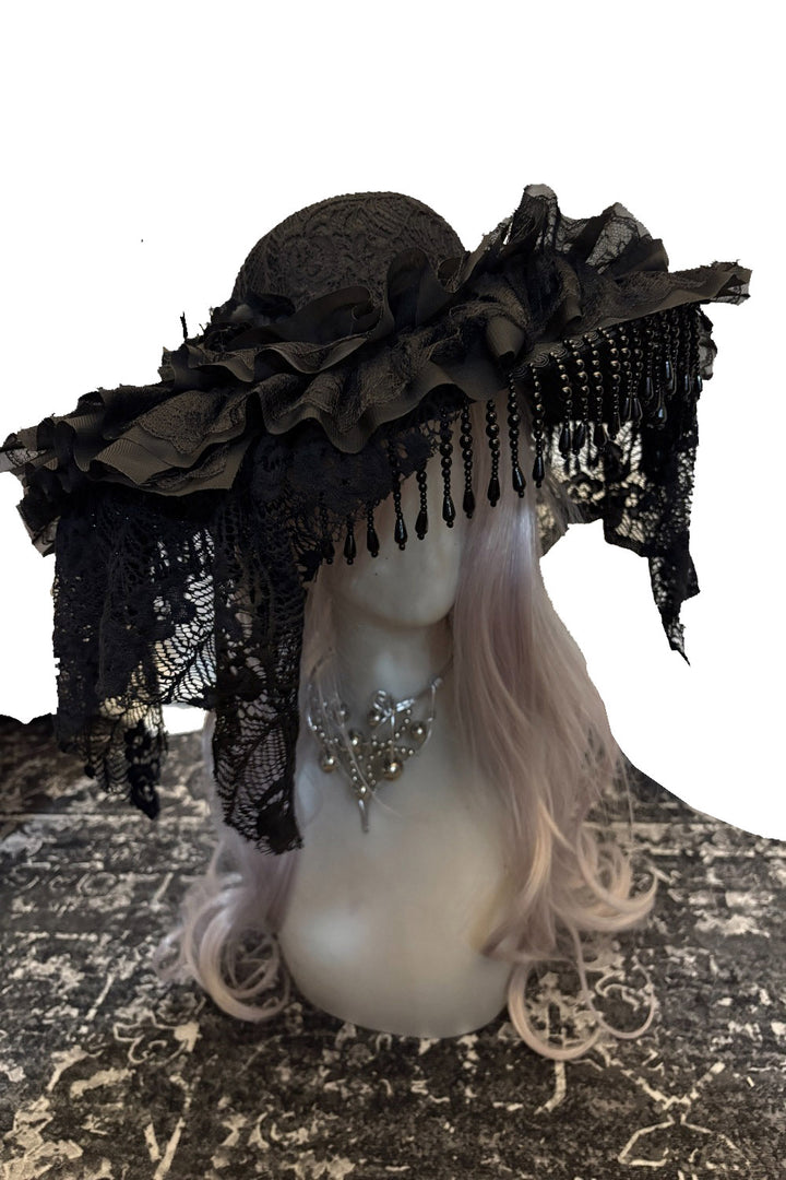 black goth funeral hat