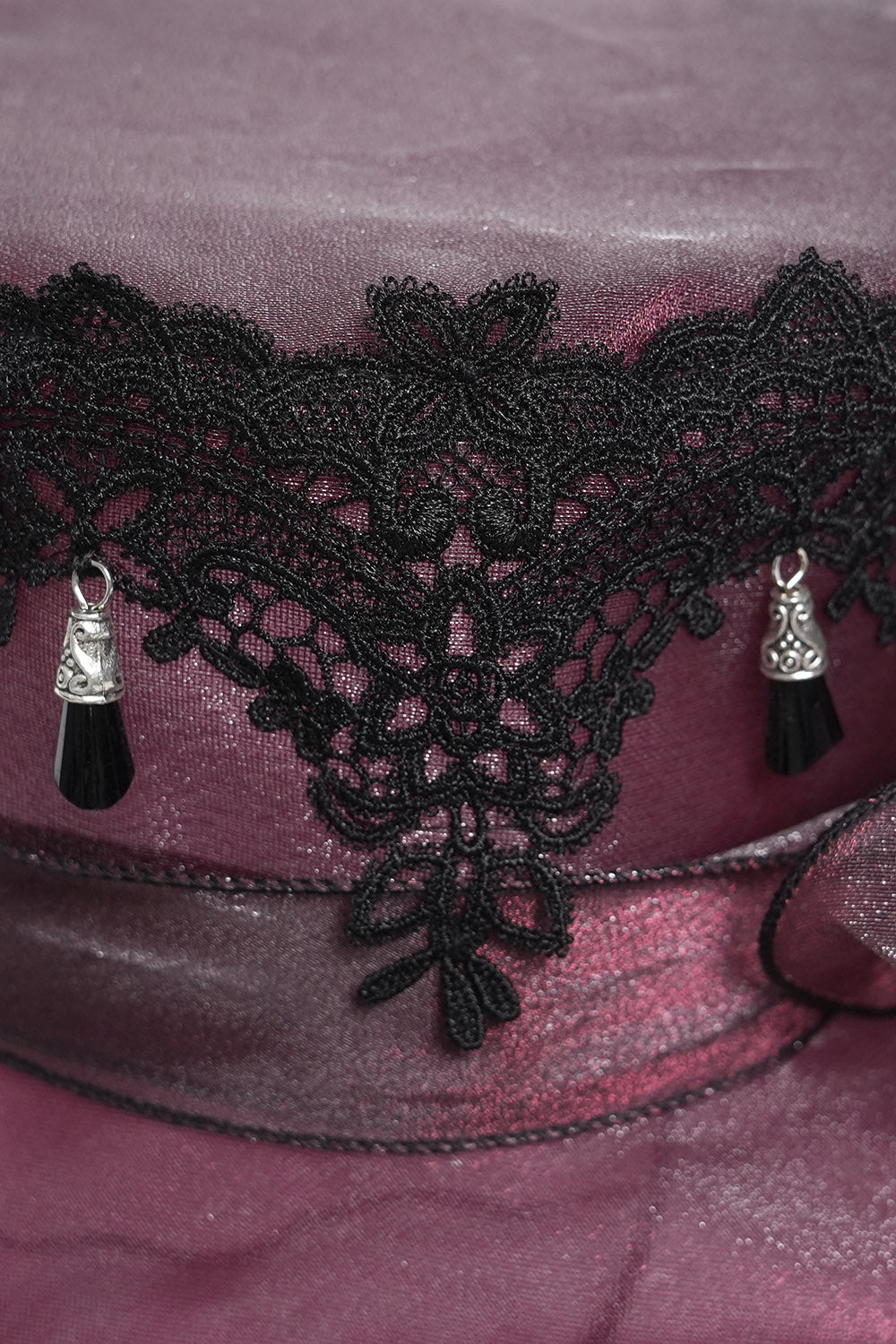 floral dark romantic red and black victorian goth hat with bow