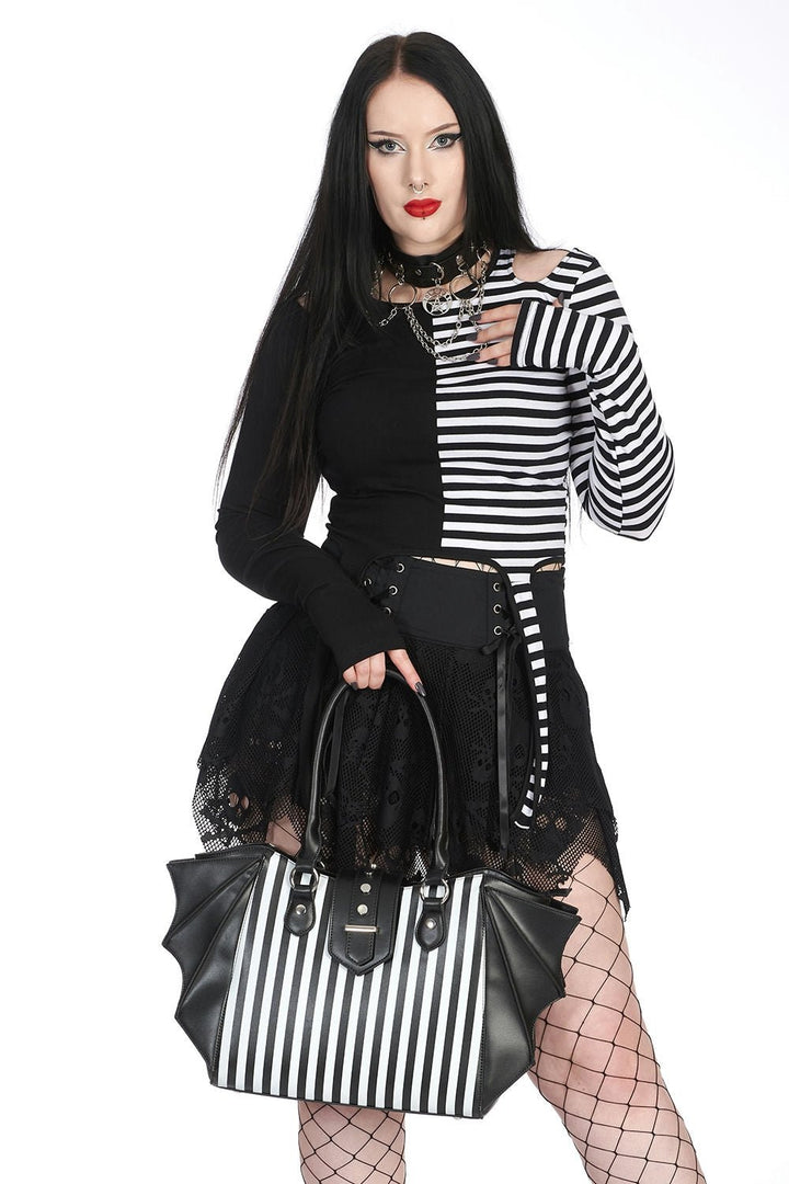 Beetle Striped Batwing Handbag [Black/White] - bags & wallets - VampireFreaks - Banned Apparel / Lost Queen