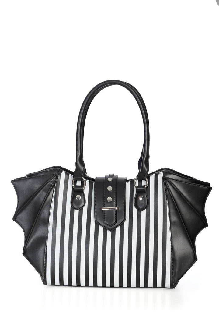 Beetle Striped Batwing Handbag [Black/White] - bags & wallets - VampireFreaks - Banned Apparel / Lost Queen