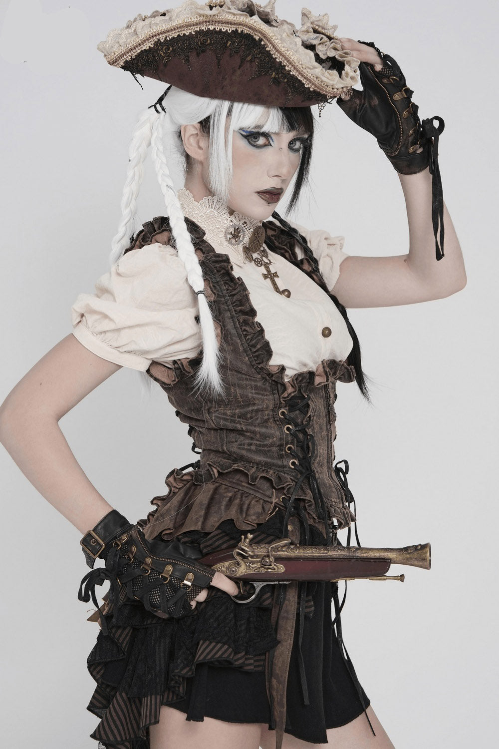 womens ruffled vegan leather pirate harness