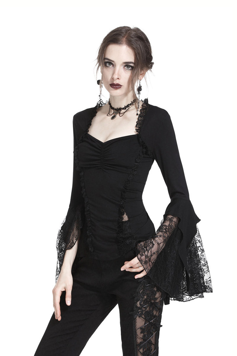 womens bell sleeve gothic black blouse