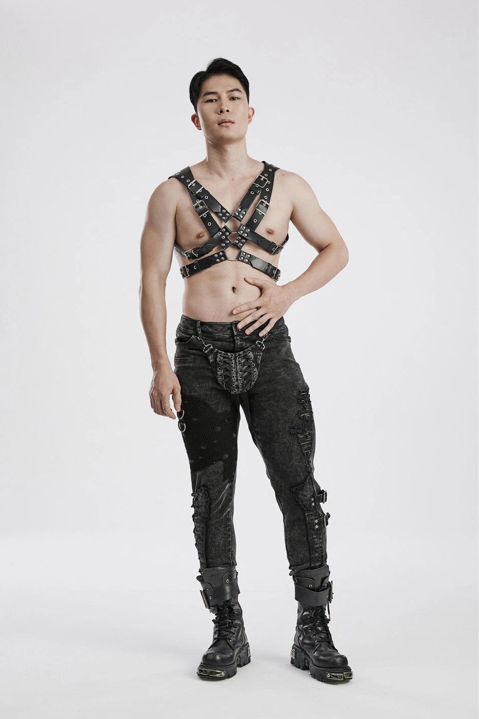 gothic apocalyptic mens o-ring chest harness