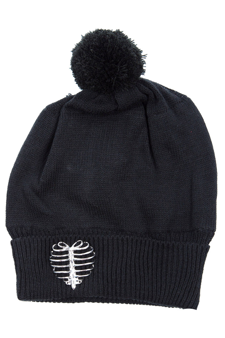 black knitted beanie hat