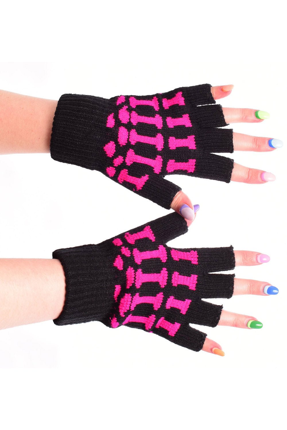 BGS Fingerless Gloves [Black/Pink] - gloves & armwarmers - VampireFreaks - Poizen Industries