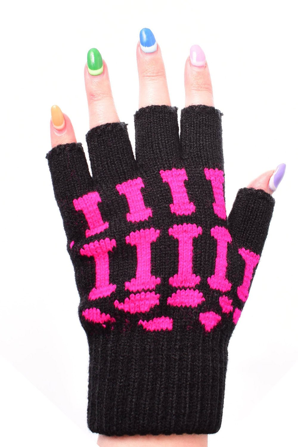 BGS Fingerless Gloves [Black/Pink] - gloves & armwarmers - VampireFreaks - Poizen Industries