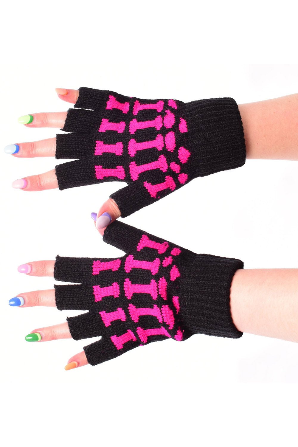 BGS Fingerless Gloves [Black/Pink] - gloves & armwarmers - VampireFreaks - Poizen Industries