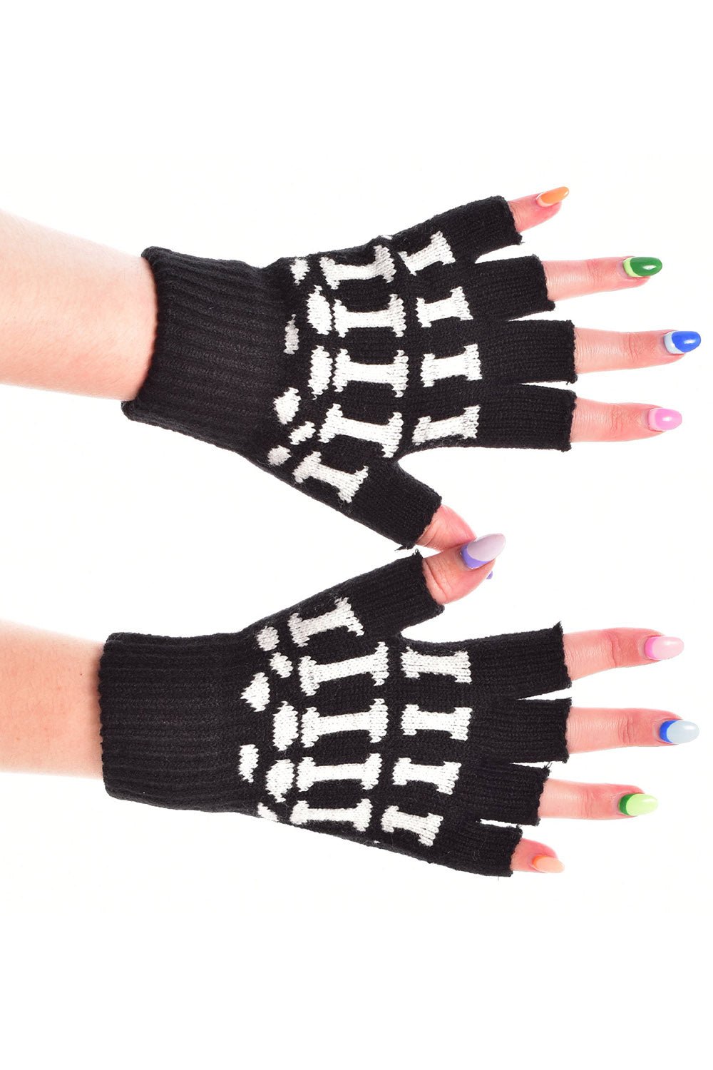 BGS Fingerless Gloves [Black/White] - gloves & armwarmers - VampireFreaks - Poizen Industries