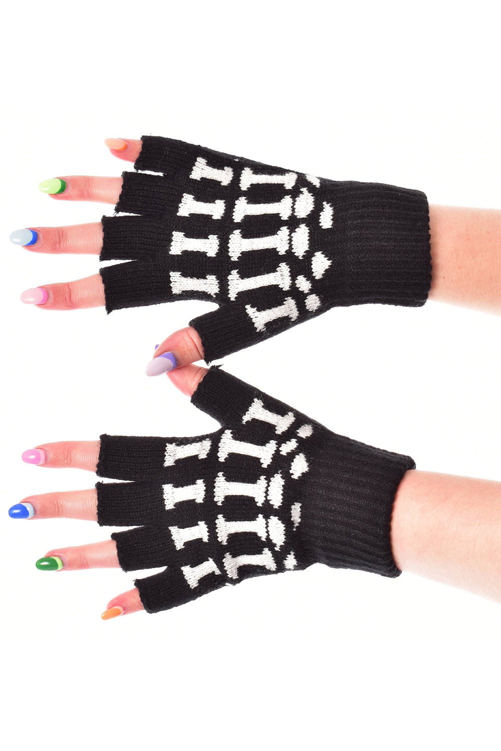 Fingerless Gloves in Almost Black and Beige