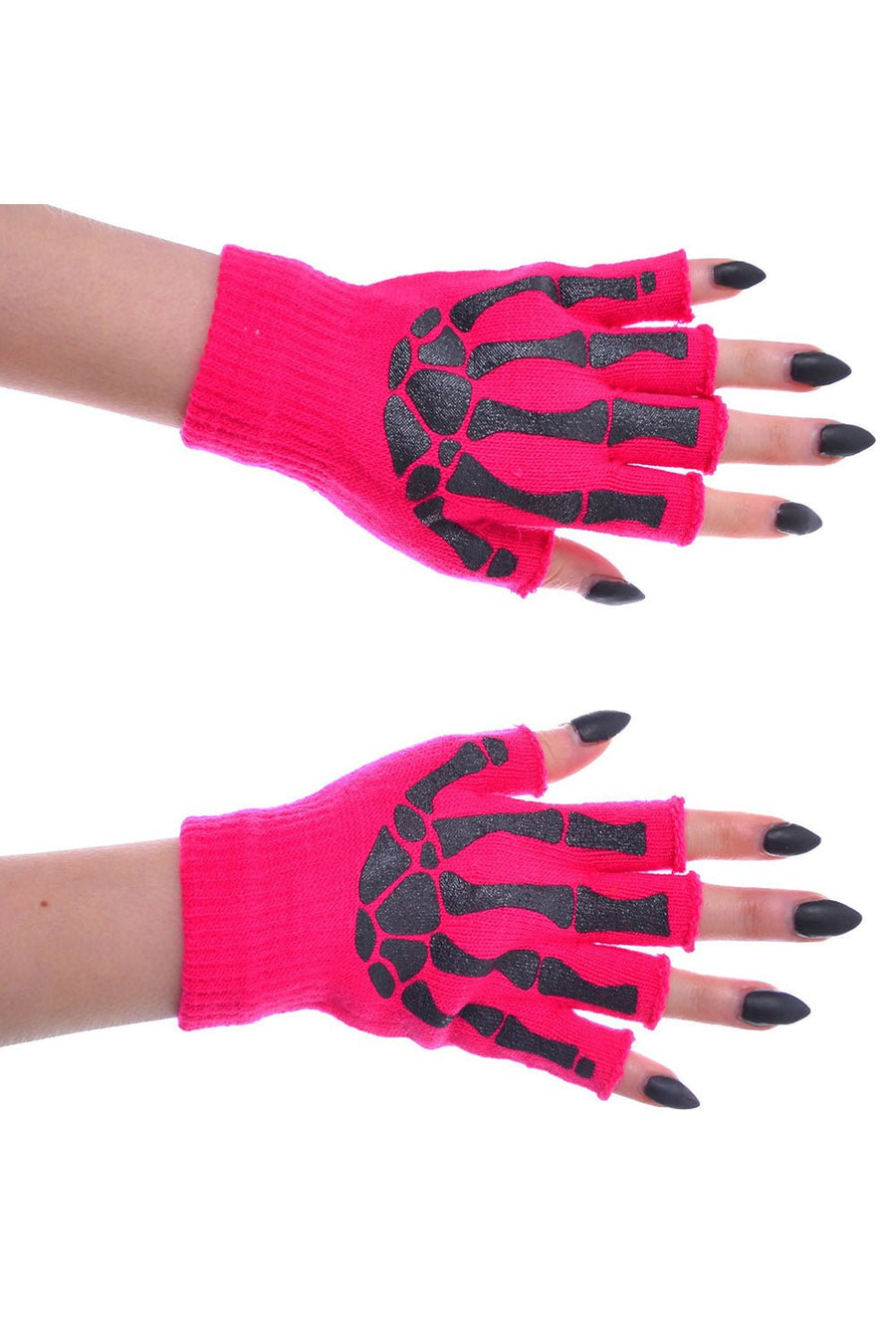 BGS Fingerless Skeleton Gloves [PINK] - gloves & armwarmers - VampireFreaks - Poizen Industries