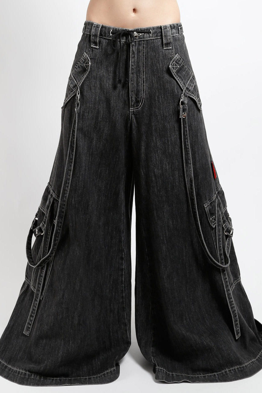 dark denim low rise raver pants