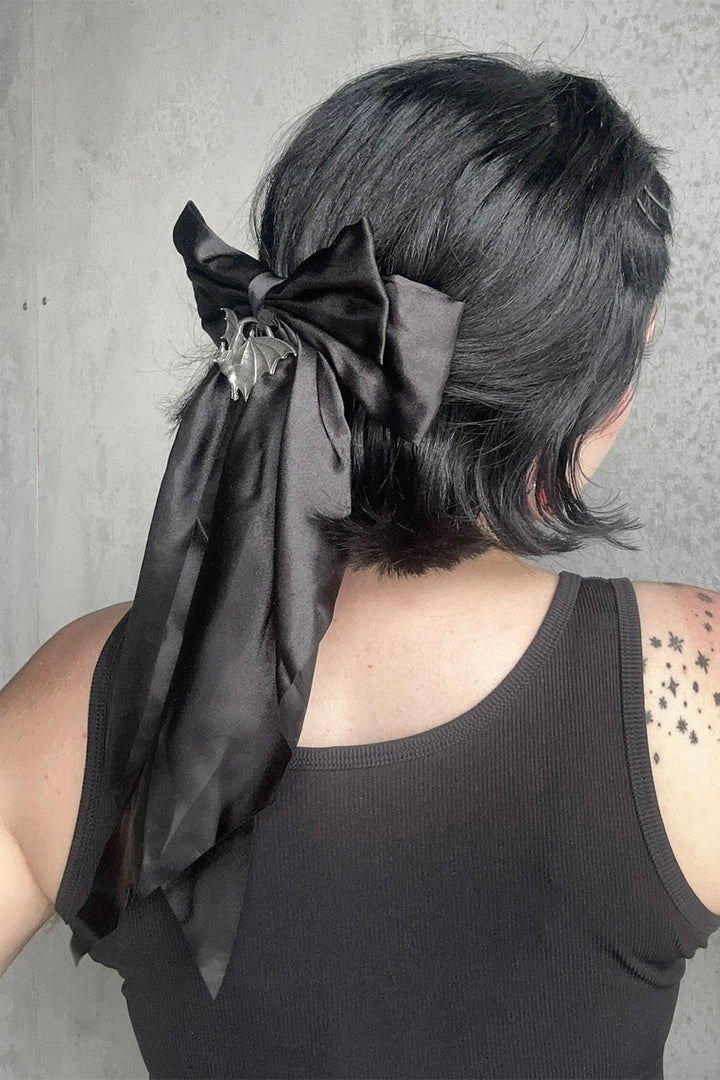 large black satin witchy hair bow