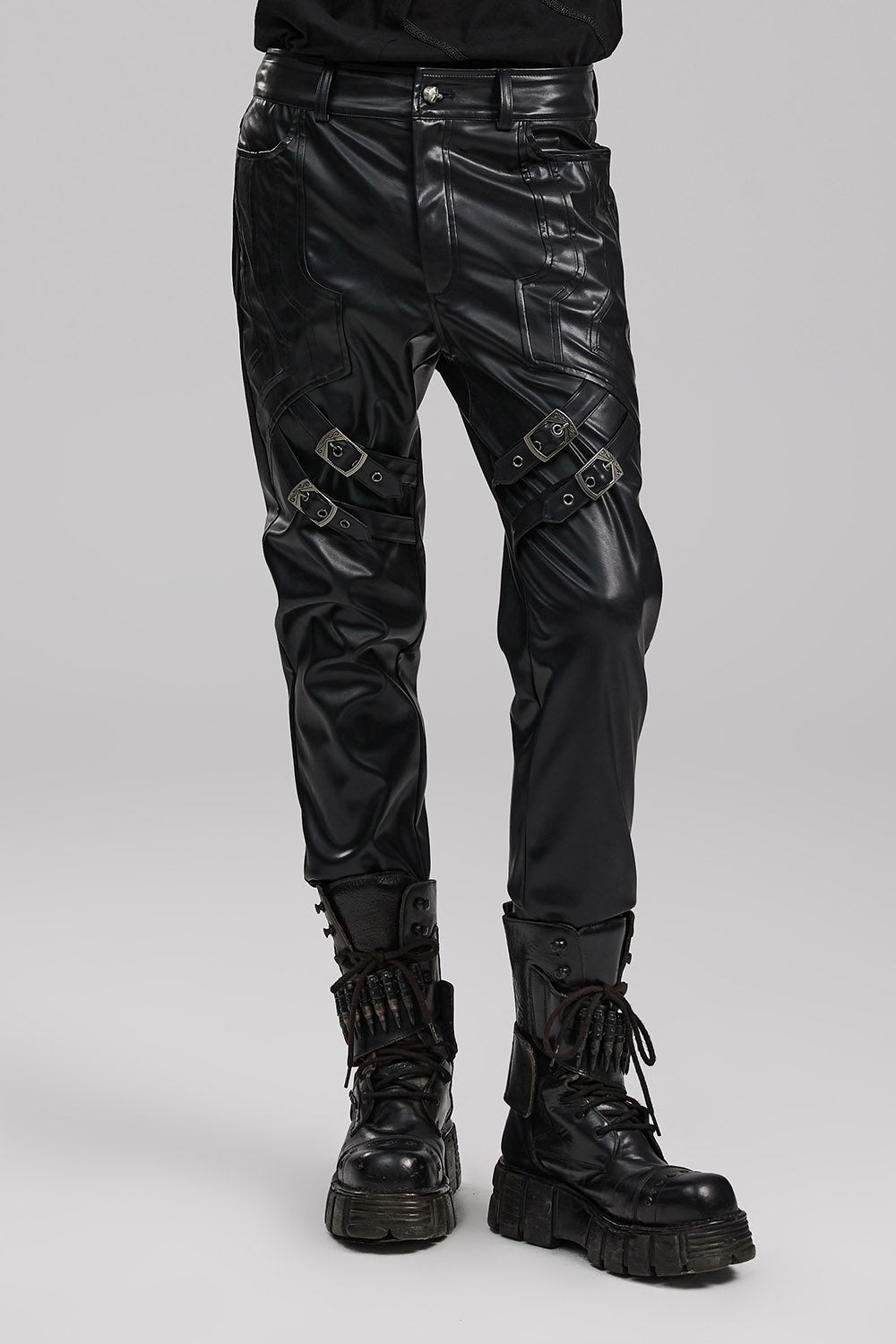 mens black leather trousers plus size