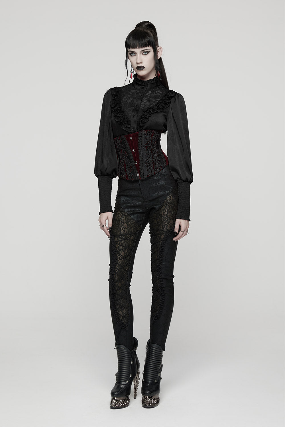 lace-up corset floral lace gothic blouse