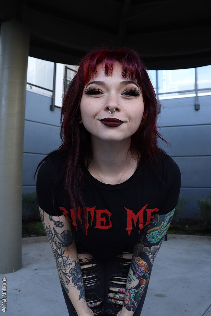 Bite Me Crop Top - womens graphic tees - VampireFreaks - VampireFreaks