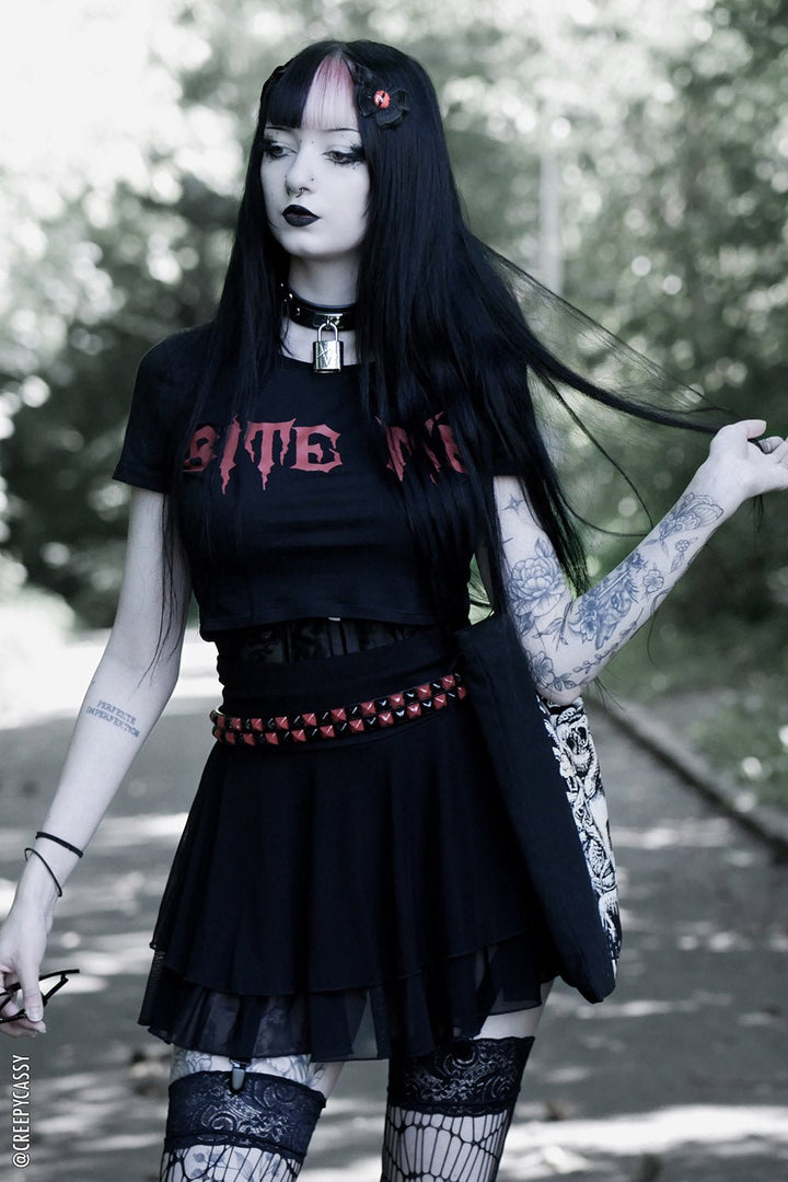 Bite Me Crop Top - womens graphic tees - VampireFreaks - VampireFreaks