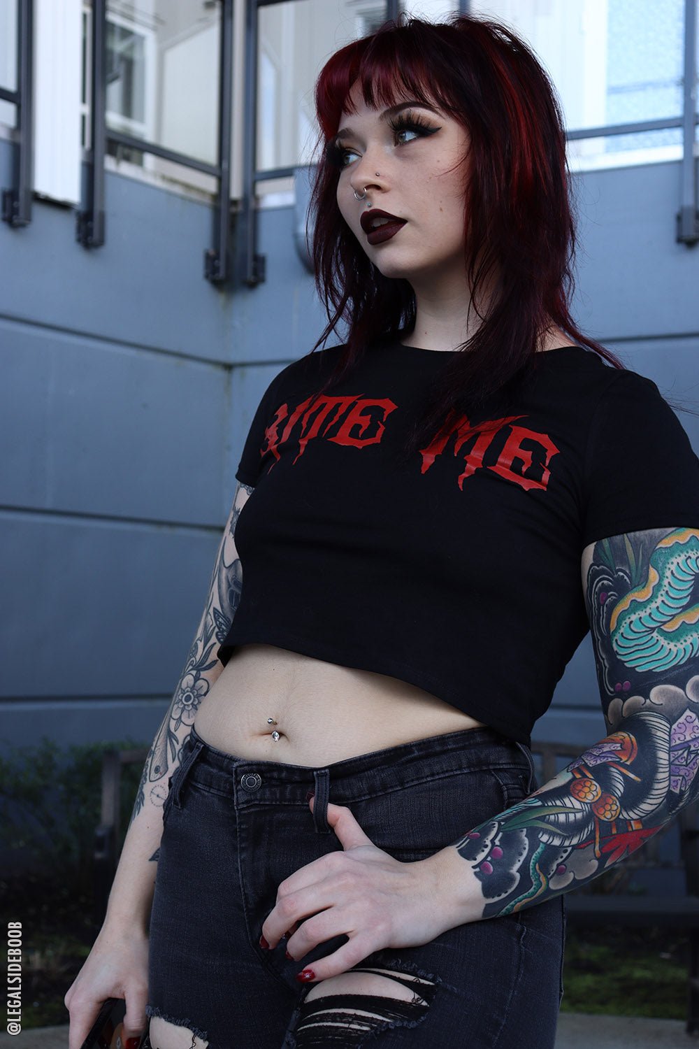 Bite Me Crop Top - womens graphic tees - VampireFreaks - VampireFreaks