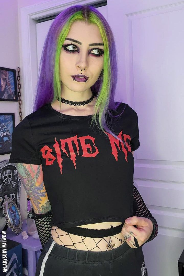 Bite Me Crop Top - womens graphic tees - VampireFreaks - VampireFreaks