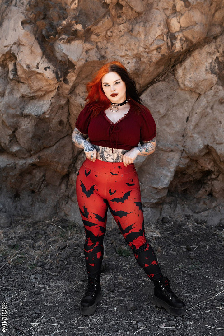 Bite Me Vampire Bat Leggings [RED/BLACK] - womens bottoms - VampireFreaks - VampireFreaks