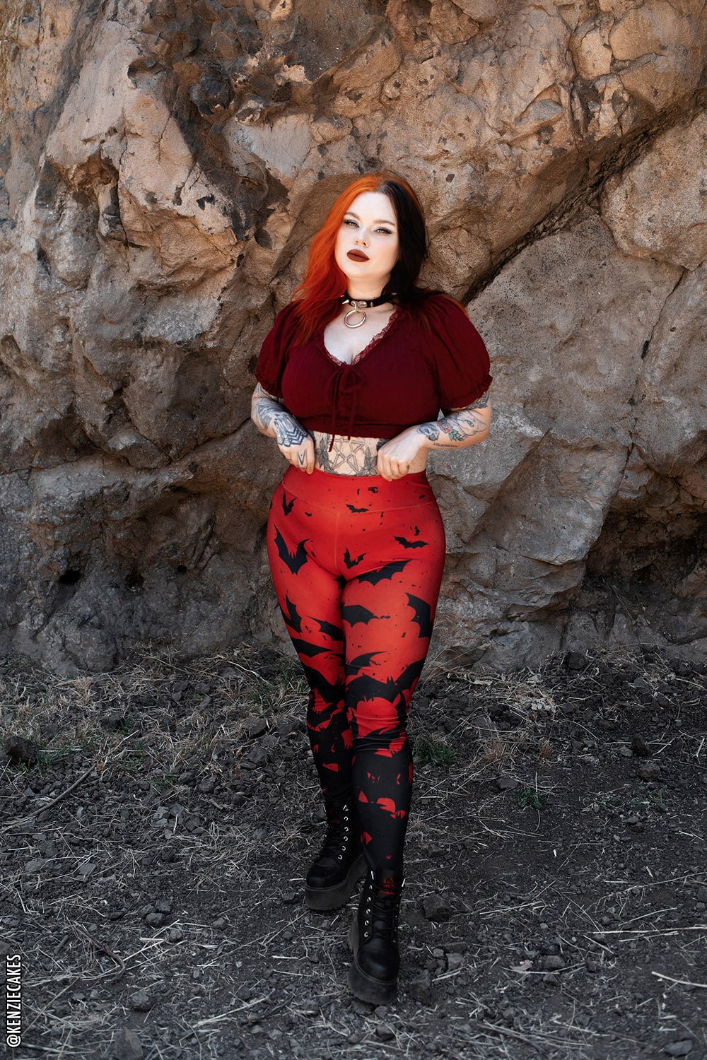 Bite Me Vampire Bat Leggings [RED/BLACK] - womens bottoms - VampireFreaks - VampireFreaks