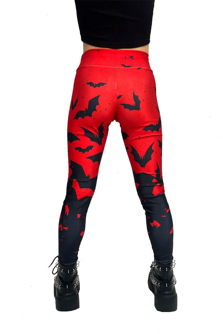 Bite Me Vampire Bat Leggings [RED/BLACK] - womens bottoms - VampireFreaks - VampireFreaks