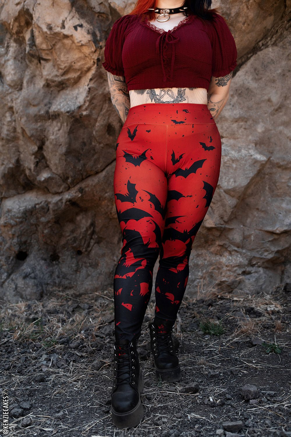 Bite Me Vampire Bat Leggings [RED/BLACK] - womens bottoms - VampireFreaks - VampireFreaks