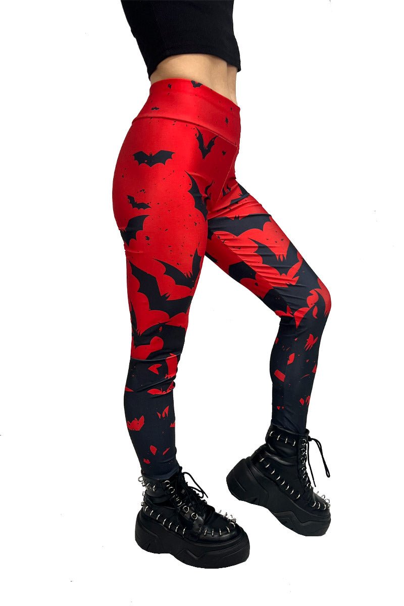 Bite Me Vampire Bat Leggings [RED/BLACK] - womens bottoms - VampireFreaks - VampireFreaks