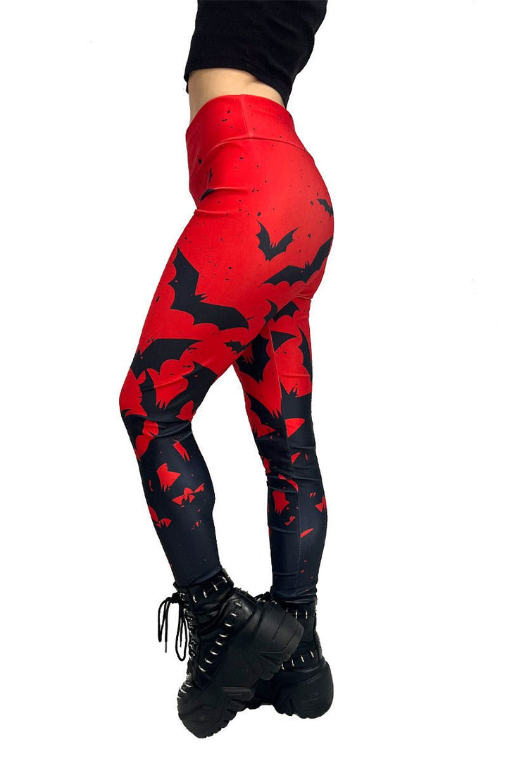 Bite Me Vampire Bat Leggings [RED/BLACK] - womens bottoms - VampireFreaks - VampireFreaks