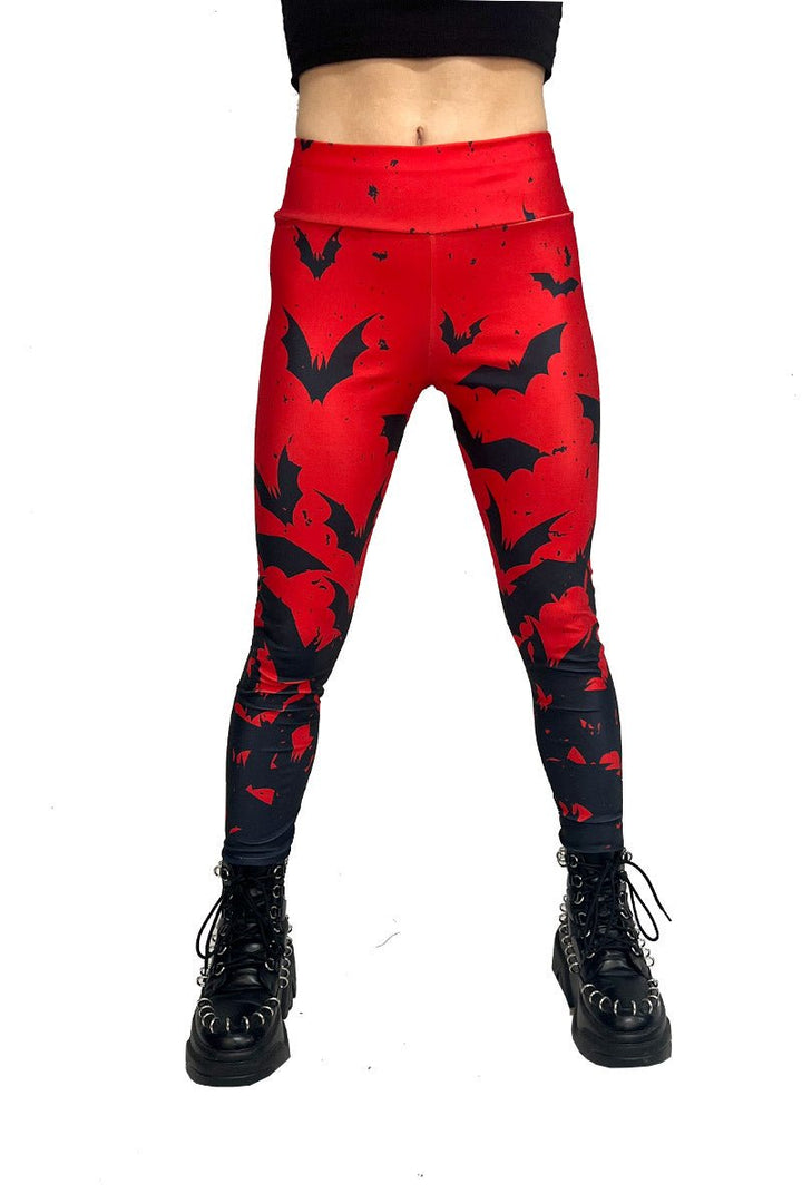 Bite Me Vampire Bat Leggings [RED/BLACK] - womens bottoms - VampireFreaks - VampireFreaks