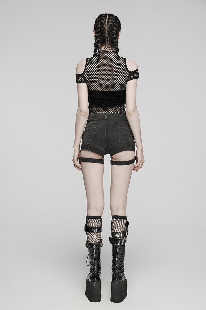 Bitten Cold Shoulder Fishnet Top - womens tops - VampireFreaks - Punk Rave