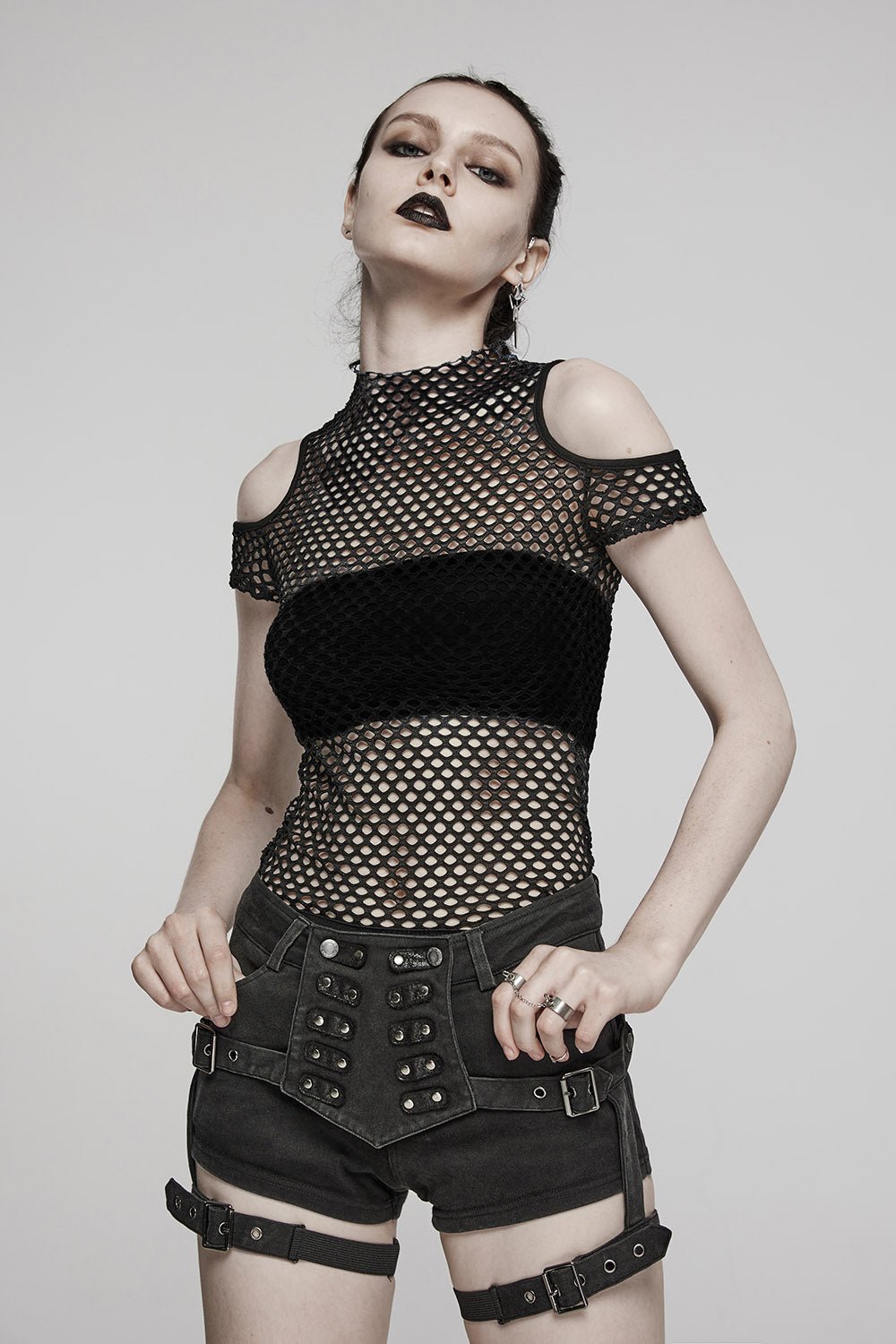 Bitten Cold Shoulder Fishnet Top – VampireFreaks