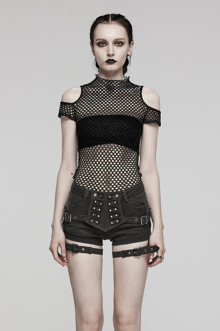 Bitten Cold Shoulder Fishnet Top - womens tops - VampireFreaks - Punk Rave