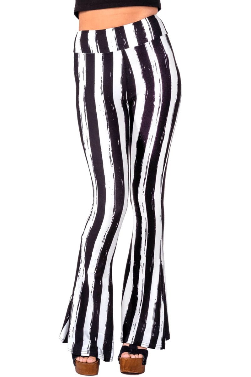 Black and White Striped Hellz Bellz Flares [BLACK/WHITE] - womens bottoms - VampireFreaks - Too Fast