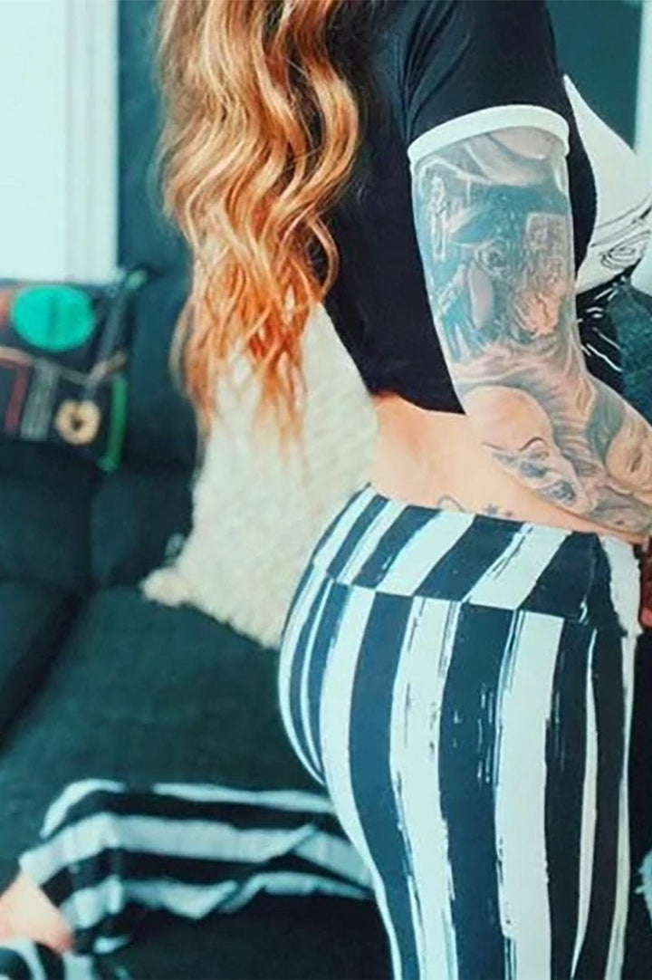 Black and White Striped Hellz Bellz Flares [BLACK/WHITE] - womens bottoms - VampireFreaks - Too Fast