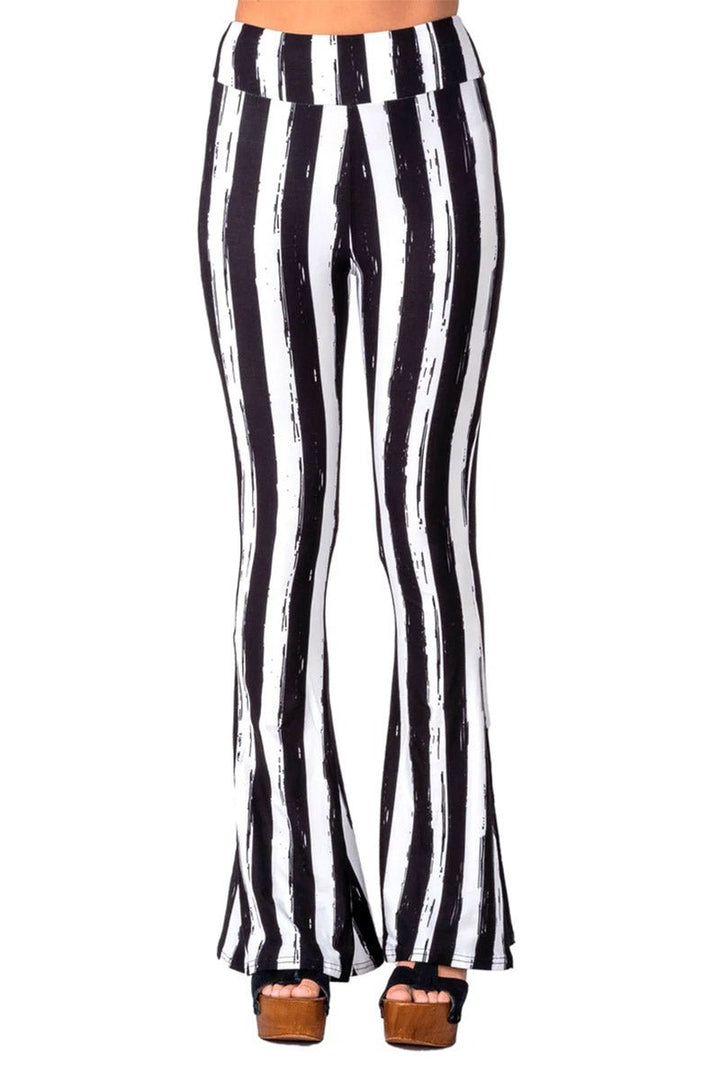 Black and White Striped Hellz Bellz Flares [BLACK/WHITE] - womens bottoms - VampireFreaks - Too Fast