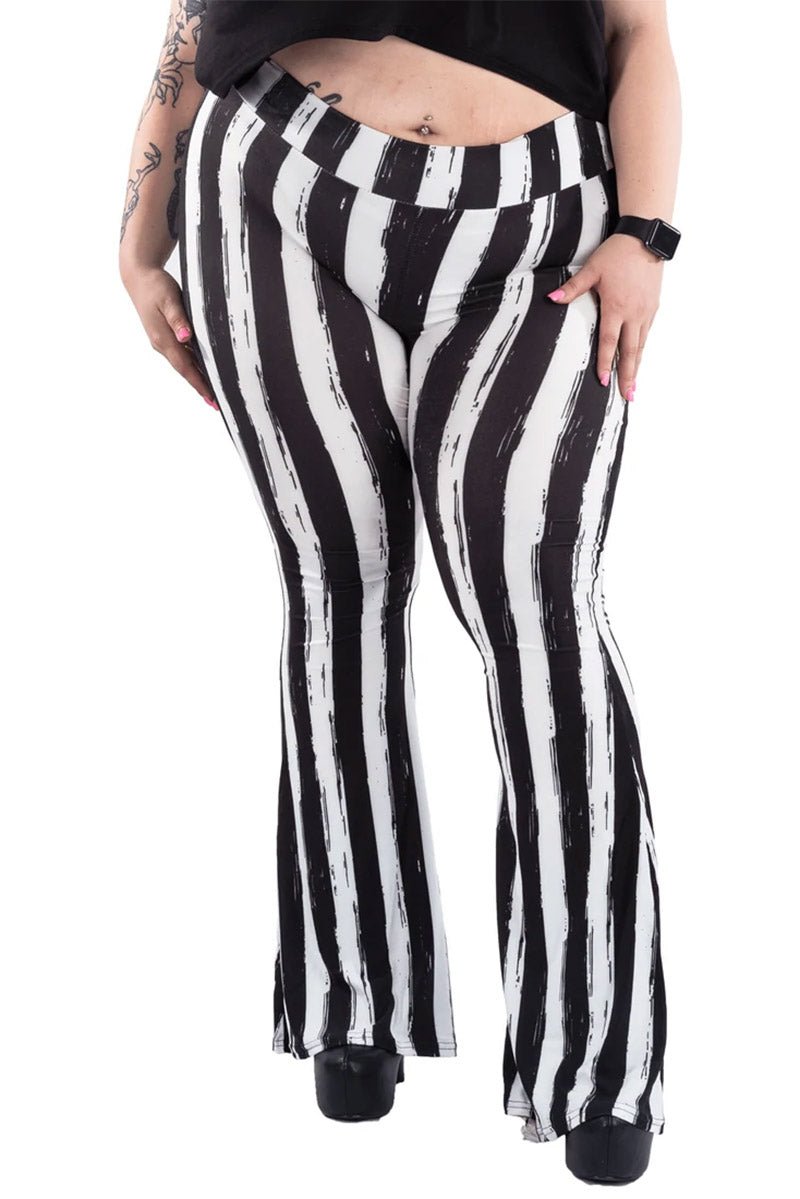 Black and white striped flare pants on sale