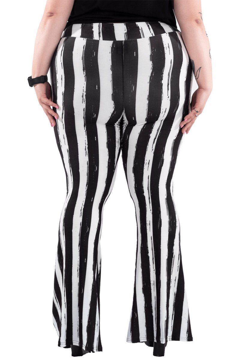 Black and White Striped Hellz Bellz Flares [BLACK/WHITE] - womens bottoms - VampireFreaks - Too Fast