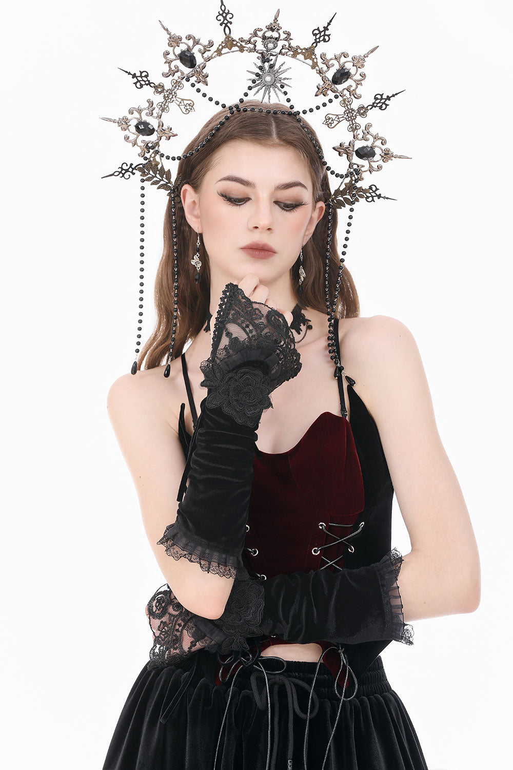 Victorian goth romantic arm warmers with floral detail