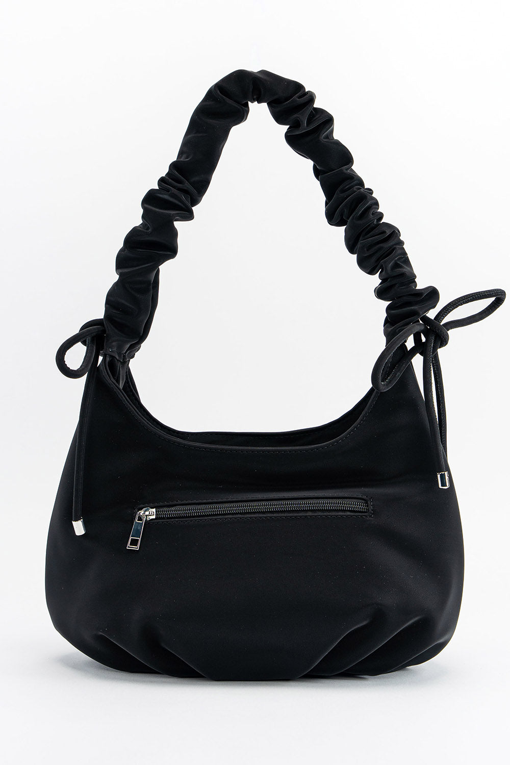 punk shoulder bag with piercings and ruched handle